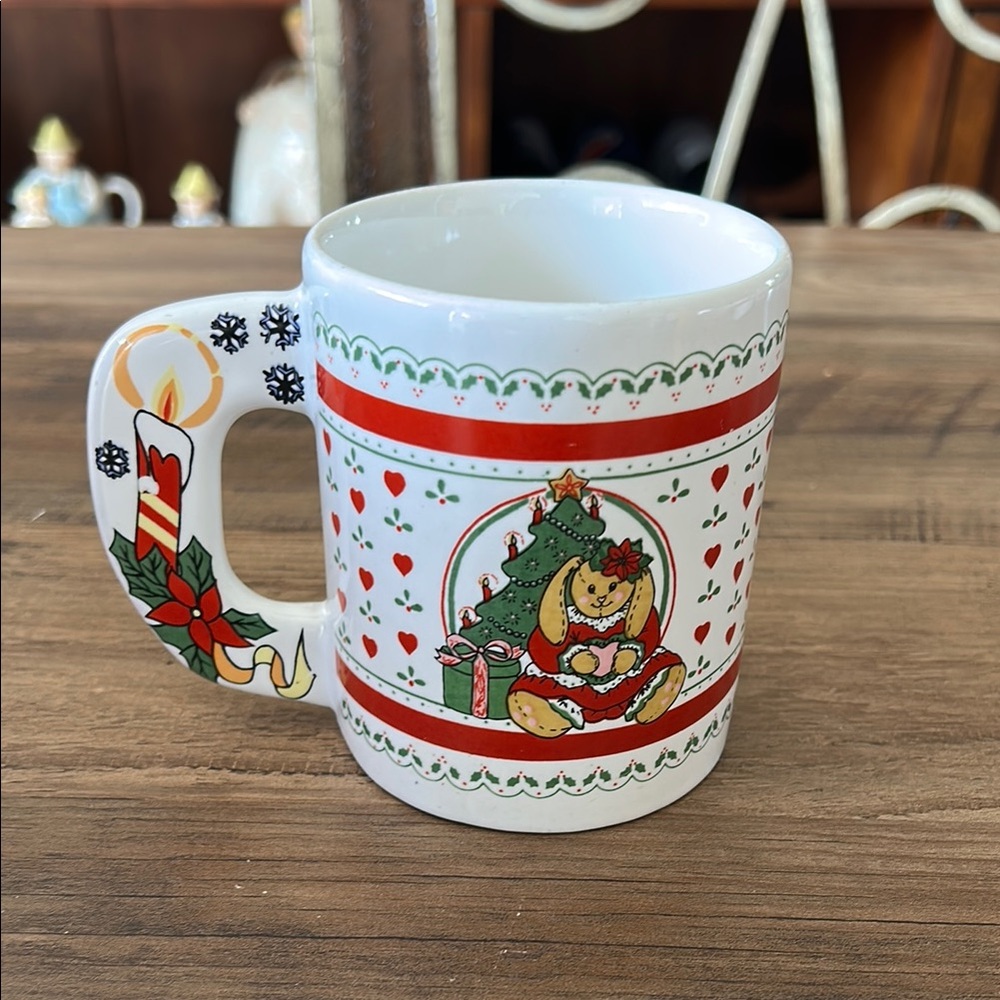 Vintage ceramic mug 10 oz with Rabbit pattern,Holiday morning coffee mug